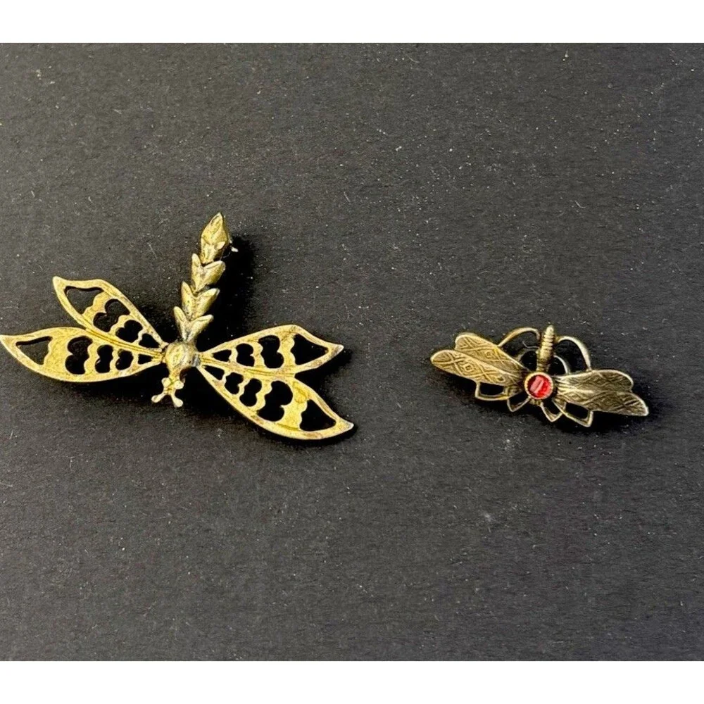 VTG 2 Sterling 925 1” Dragonfly Bug Pin & Small Dragon Fly Brooches 5.3 Grams